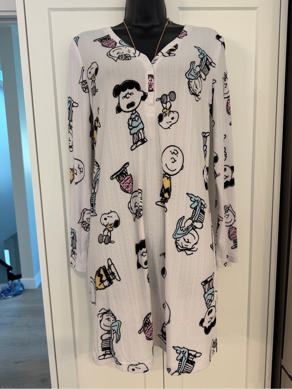Peanuts Character Long-Sleeve Sleep Shirt - soft cosy sexy cartoon wear sz S